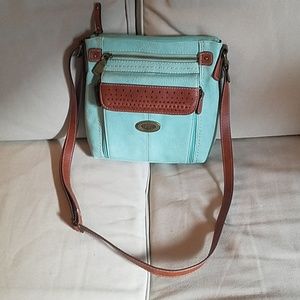 Teal and brown BOC purse with credit card slots